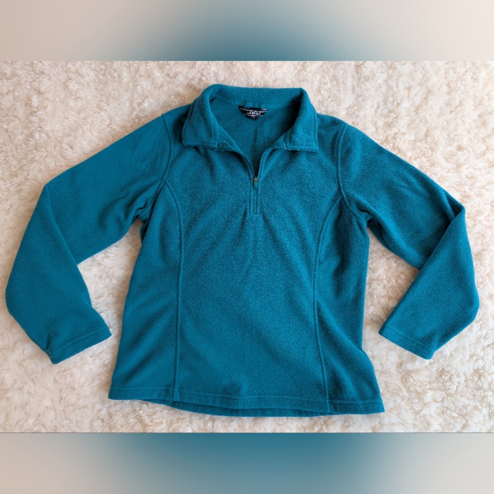 Lands End Teal Fleece Pullover Medium